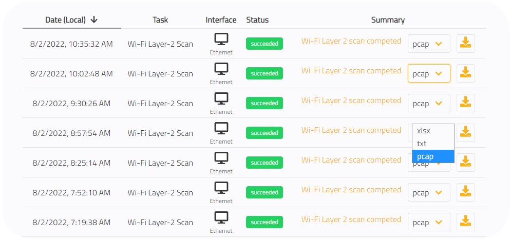 PCAP files, Wi-Fi layer 2 scan